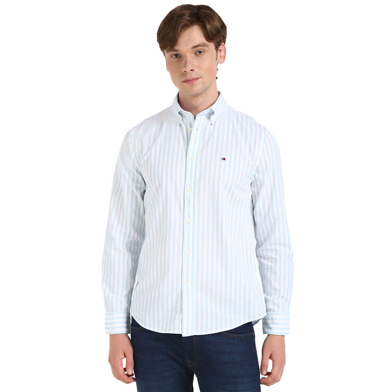 Tommy Hilfiger Men Blue Stripes Shirt (2XL)