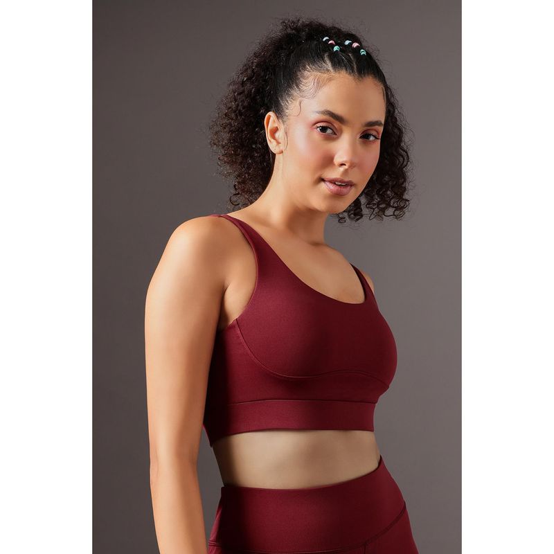 Clovia Maroon Removable Cups Medium Impact Sports Bra (L)