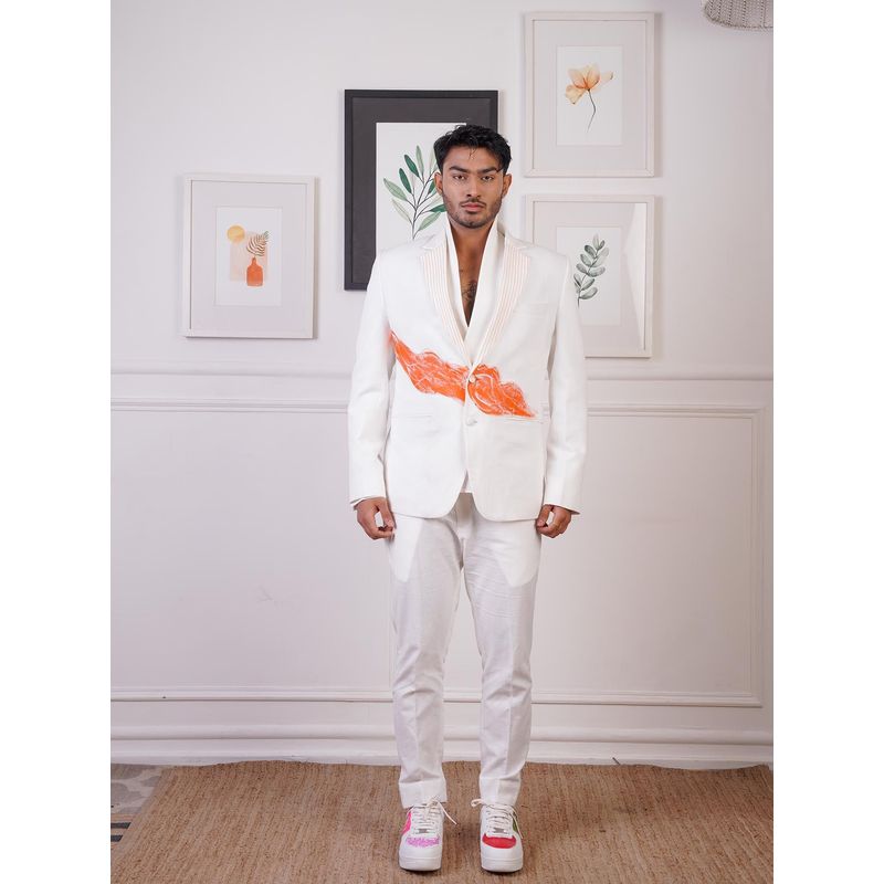 Ankur J White Linen Hand Painted Shirts with Pant and Blazer (Set of 3) (XS)
