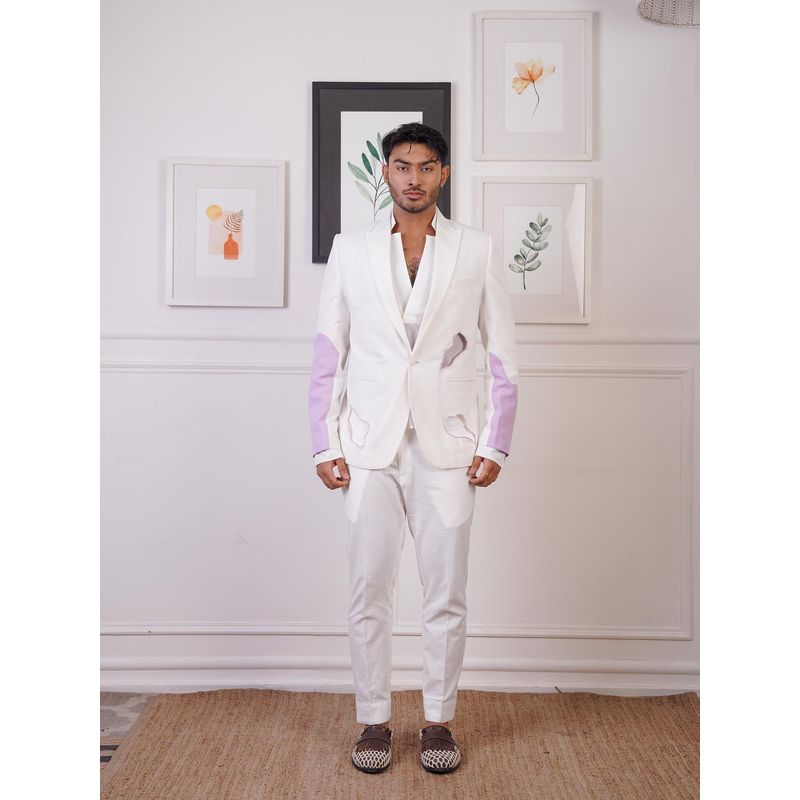 Ankur J White Crochet Cut Work Blazer with Shirts and Pant (Set of 3) (XS)
