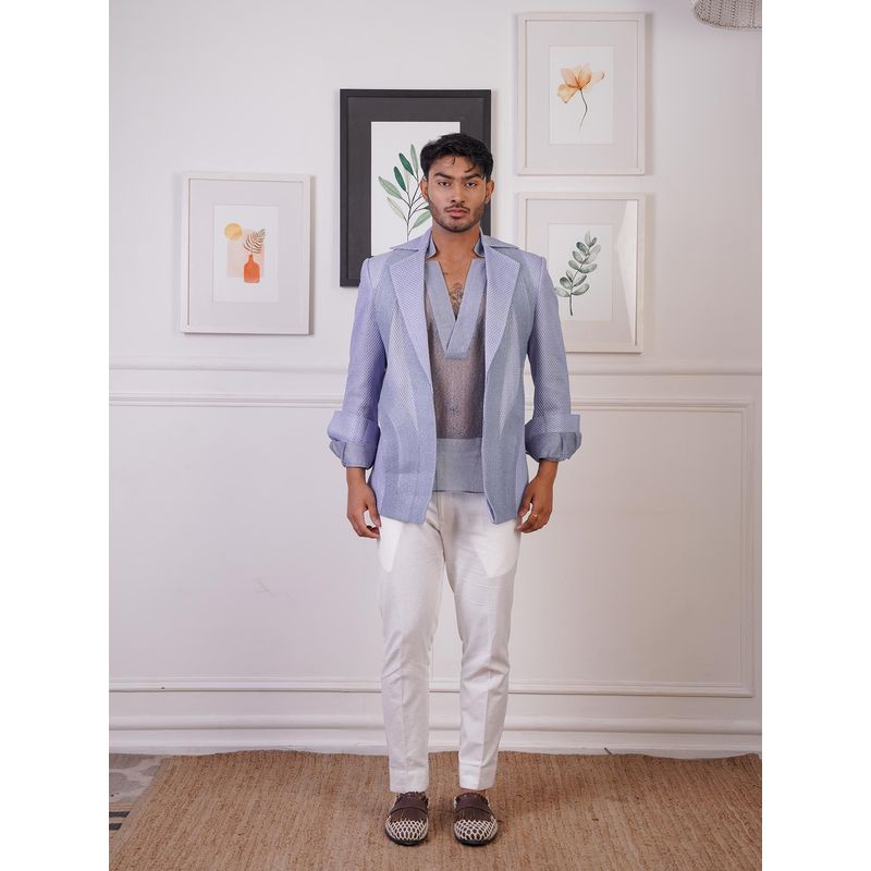 Ankur J Purple Horse Wired Blazer with Shirt and Pant (Set of 3) (XS)