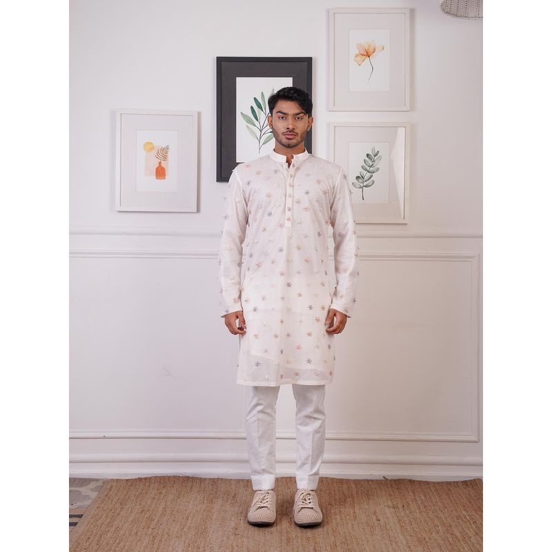 Ankur J White Crochet Kurta with Pant (Set of 2) (XS)
