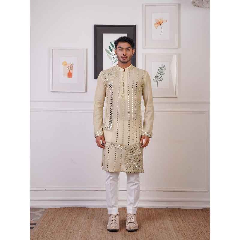 Ankur J Beige Mint Mirror Kurta with Pant (Set of 2) (XS)