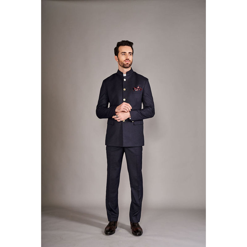 Arjun Kilachand Pinstripe Bandgala Suit (Set of 2) (S)