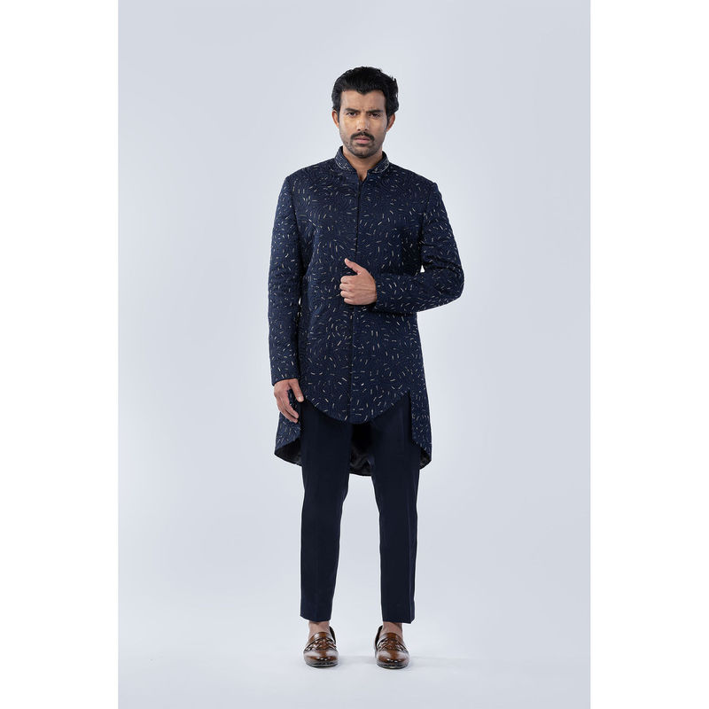 Arjun Kilachand Asymmetrical Resham and Bead Emb Fusion Jacket (Set of 2) (S)