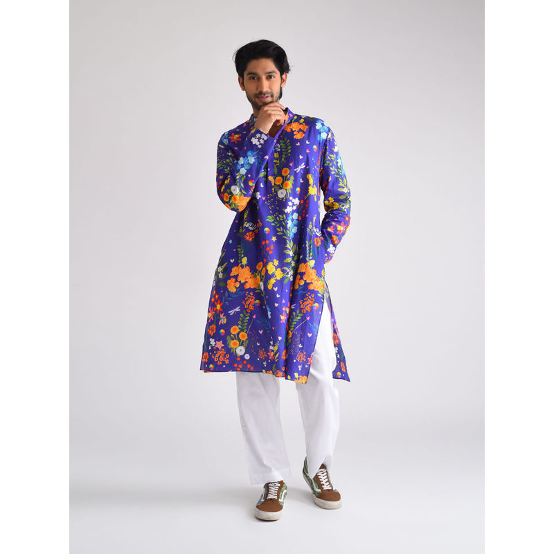 Blushing Couture by Shafali Purple Printed Men Kurta (Set of 2) (XS)