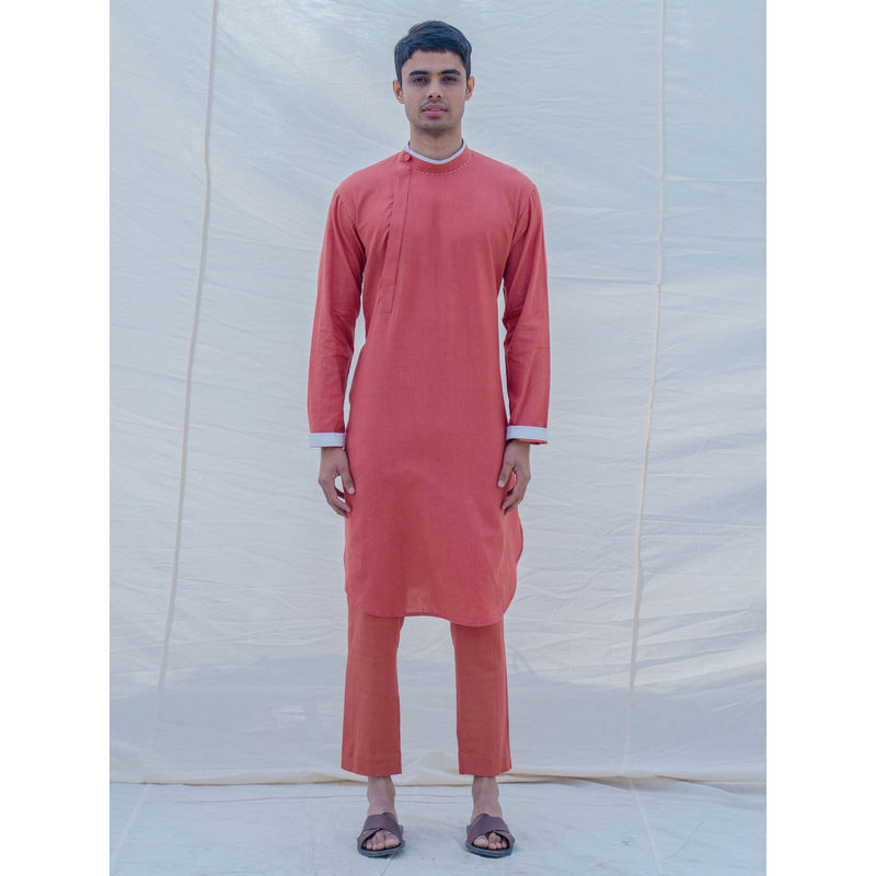Bohame Cotton X Linen Coral Kurta With Pajama (Set of 2) (XS)