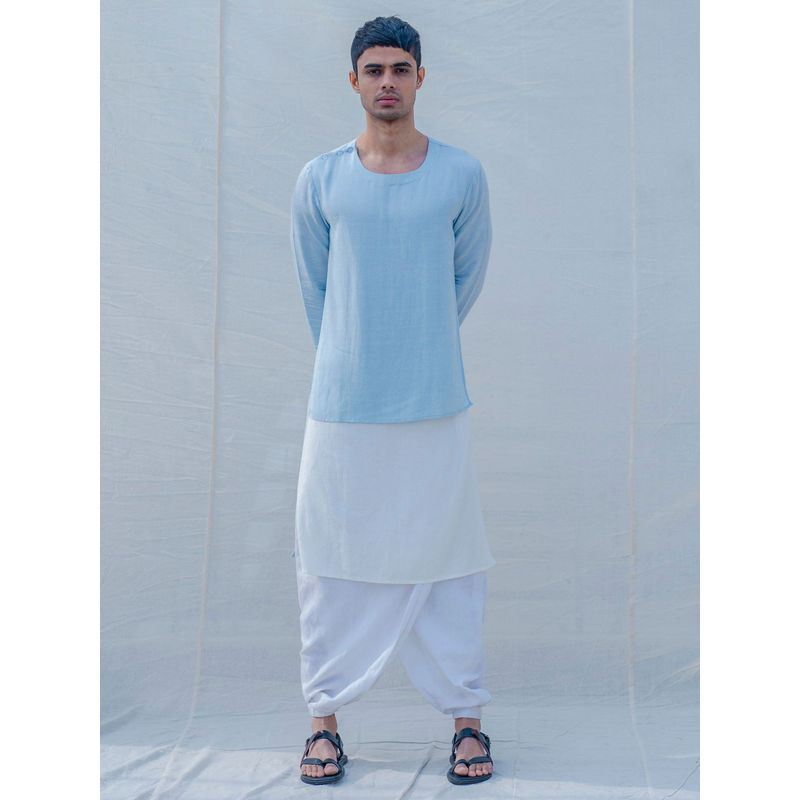 Bohame Cotton X Linen Blue Sky Kurta With Pajama (Set of 2) (XS)