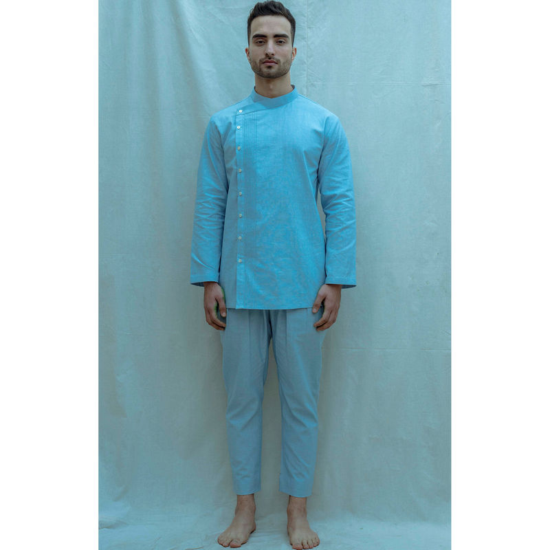 Bohame Overlapped Shirt Kurta With Pajama In Rose Gold (Set of 2) (XS)