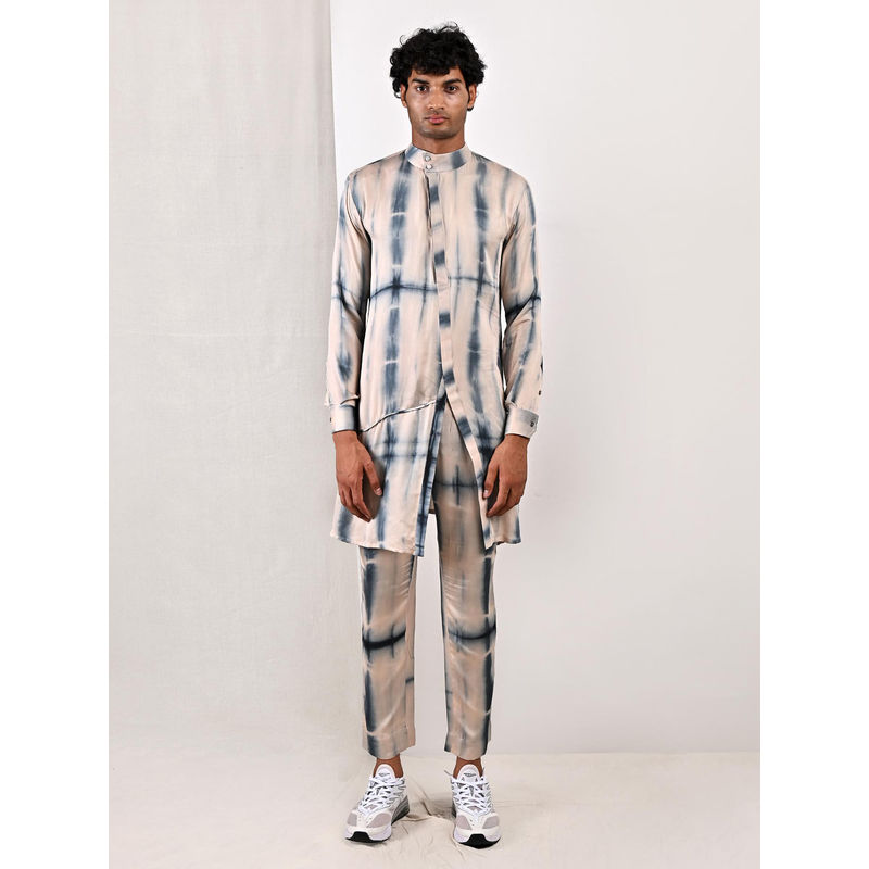 Bohame Joshua Blue and Beige Kurta (Set of 2) (XL)