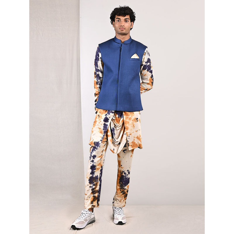 Bohame Earl Tie Dye Cowl Kurta and Jacket (Set of 3) (XS)