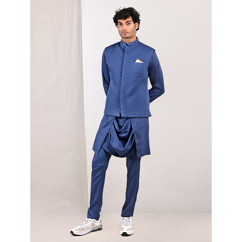 Bohame Niall Blue Quilted Jacket and Kurta (Set of 3) (XS)
