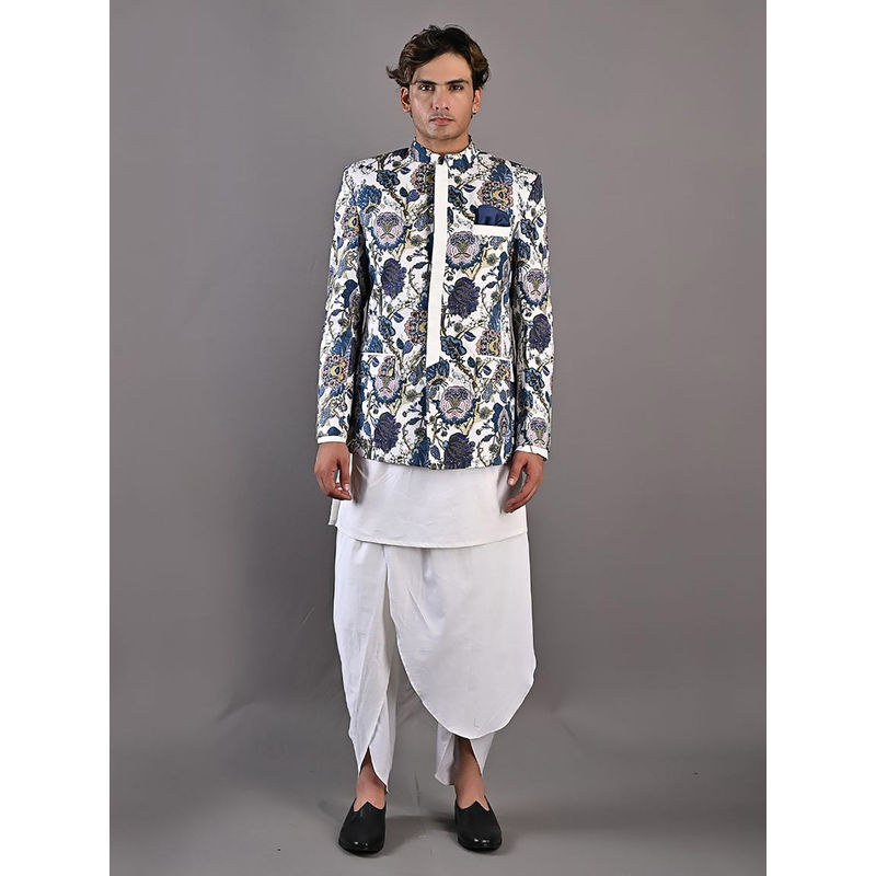 Bohame Off White Blodwyn Short Jacket with Kurta (Set of 3) (XS)