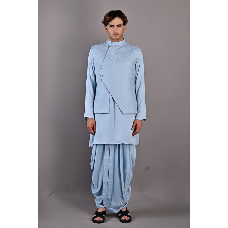 Bohame Owen Light Blue Kurta with Nehru Jacket (Set of 3) (XS)
