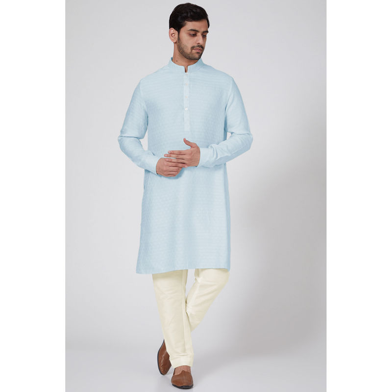 Bubber Couture Blue Ayush Jacquard Kurta (Set of 2) (XS)