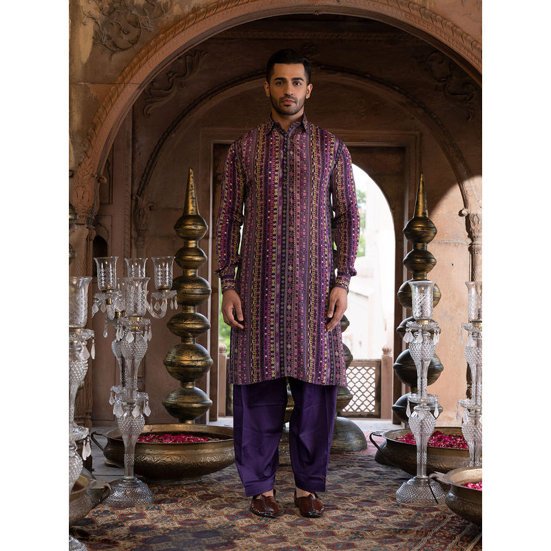 Chhavvi Aggarwal Men Purple Printed Kurta (Set of 2) (XS)