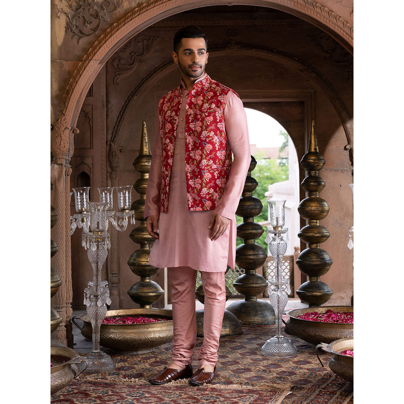 Chhavvi Aggarwal Men Pink Floral Printed Bundi (Set of 3) (XS)