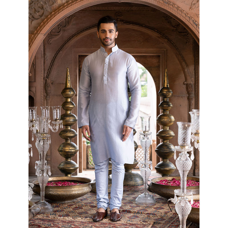 Chhavvi Aggarwal Men Powder Blue Solid Kurta (Set of 2) (XS)