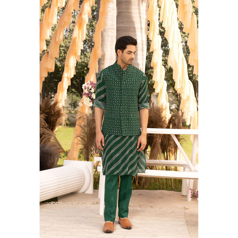 Chhavvi Aggarwal Bottle Green Printed Bundi (Set of 3) (XS)