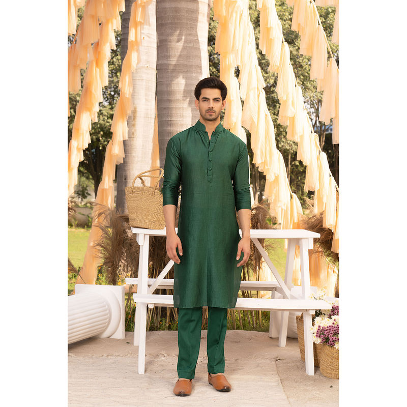 Chhavvi Aggarwal Bottle Green Solid Kurta (Set of 2) (XS)