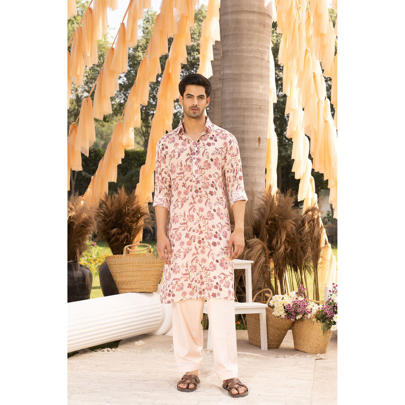 Chhavvi Aggarwal Nude Pink Floral Printed Kurta with Salwar (Set of 2) (XS)