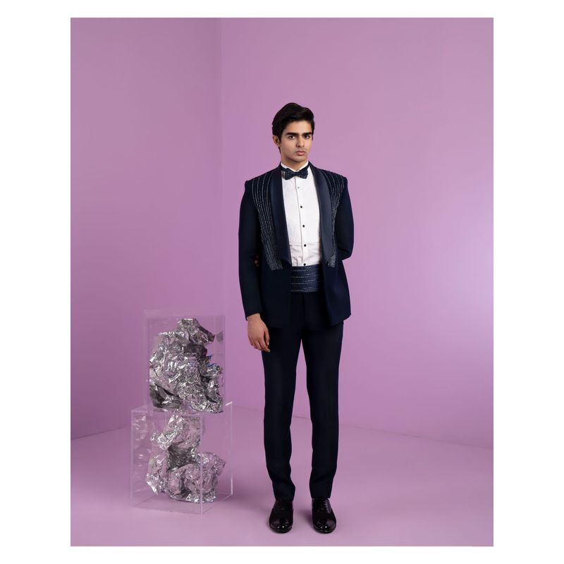 CONTRAST BY PARTH Navy Blue Cosmic Tuxedo (Set of 5) (XS)