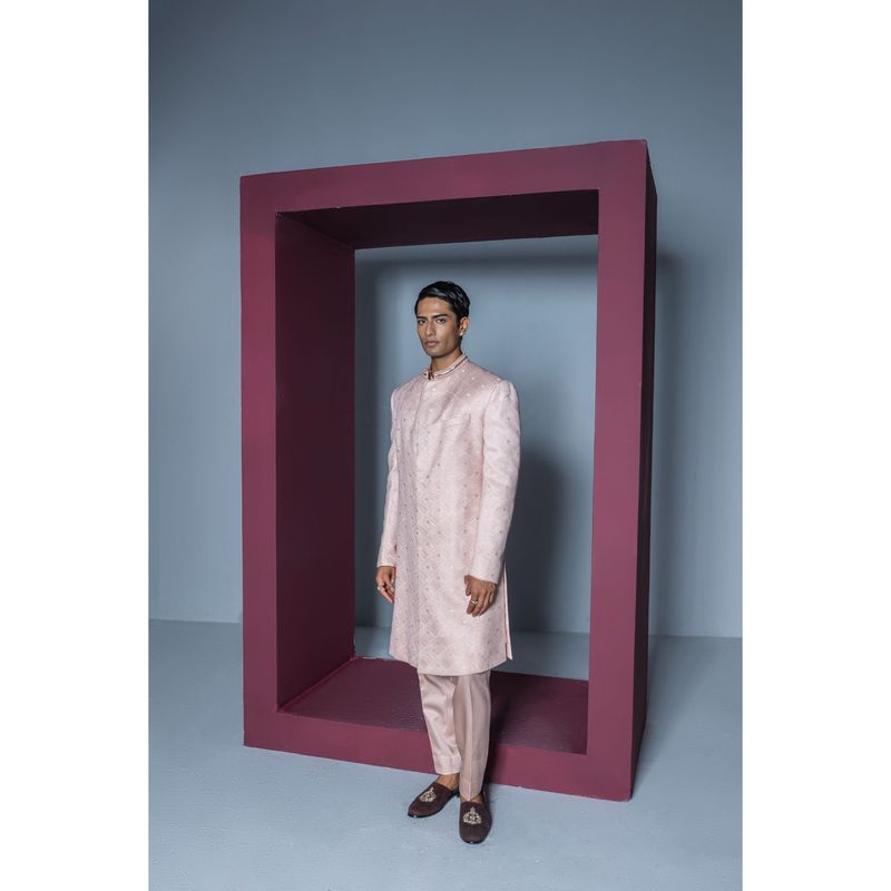 CONTRAST BY PARTH Pink Nirvana Sherwani with Kurta & Pant (Set of 3) (XS)