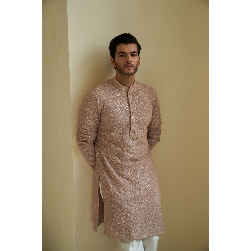 CONTRAST BY PARTH Pale Mauve Chikankari Kurta with Pant (Set of 2) (XS)