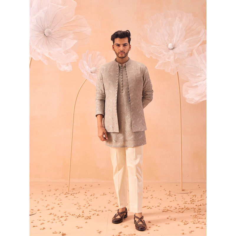 CONTRAST BY PARTH Misty Mauve Nehru Jacket with Kurta and Pant (Set of 3) (XS)