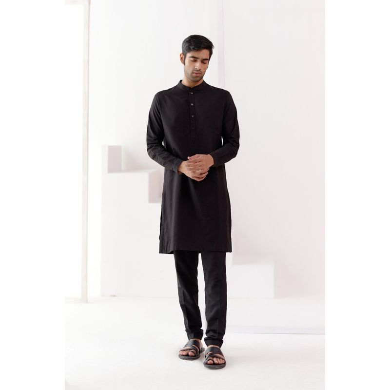 Devnaagri Black Kurta with Pin Tucks Bundi (Set of 4) (S)