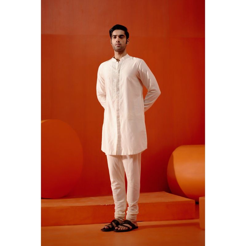 Devnaagri Blush Pink Cotton Silk Blend Pin Tucks Kurta (Set of 2) (S)