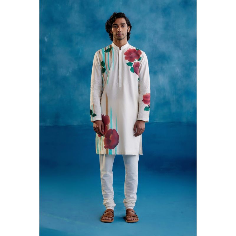 Devnaagri Beige Hand Painted Kurta With Churidar (Set of 2) (XS)