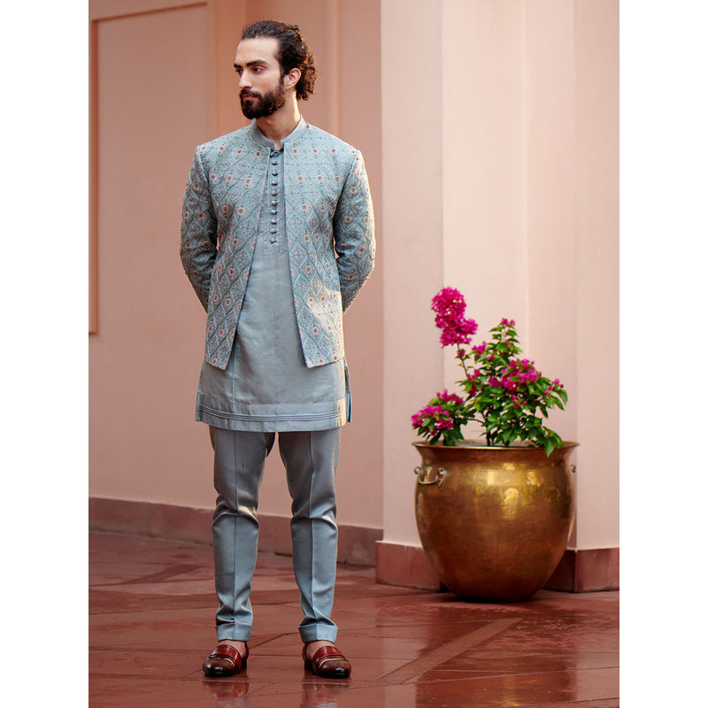 Jatin Malik Chateau Grey Short Jacket (Set of 3) (XS)