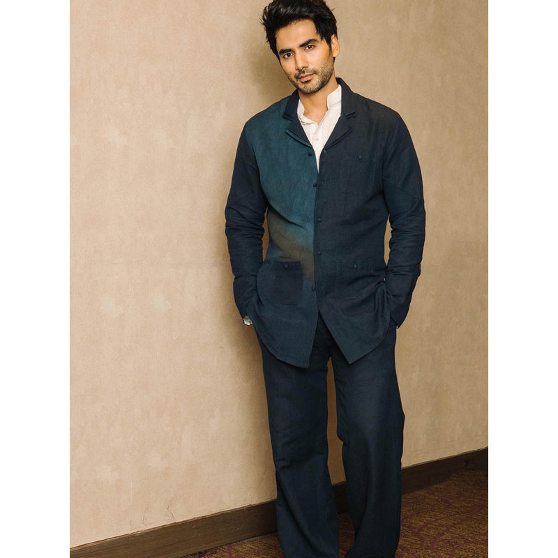 Jatin Malik Teal Ombre Co-Ord (Set of 3)(XS)