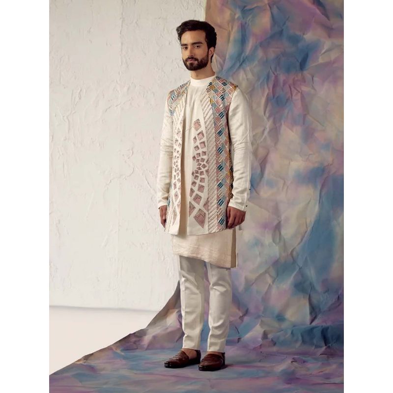 Jatin Malik Ivory Phulkari Shrug (Set of 3) (XS)