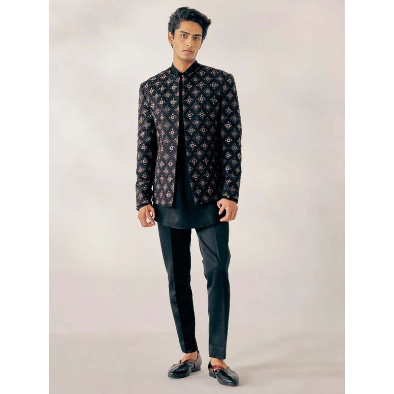 Jatin Malik Black Rose Short Jacket (Set of 3) (XS)
