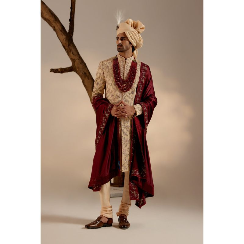 Jatin Malik Pale Gold Sherwani (Set of 5) (XS)