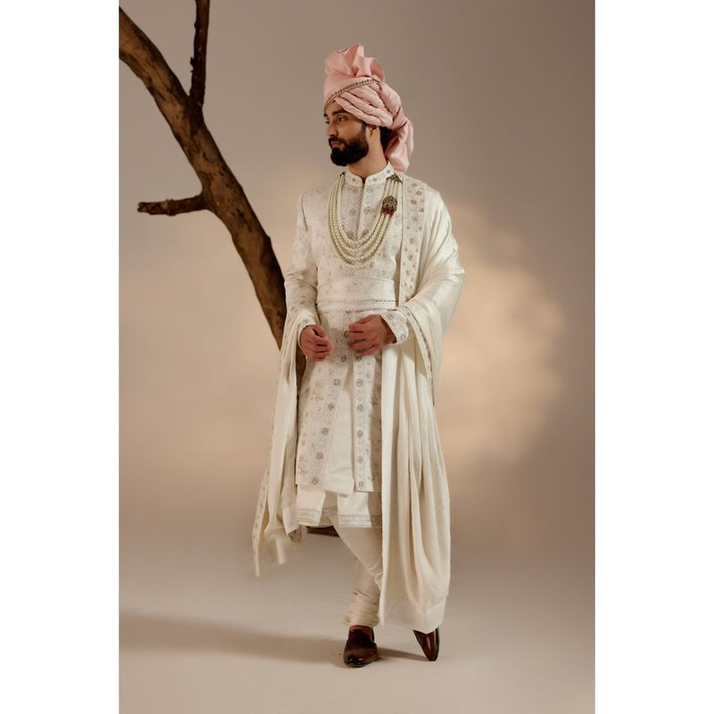 Jatin Malik Gardenia White Sherwani (Set of 6) (XS)