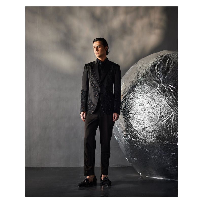 Jatin Malik Dire Black Tuxedo Blazer with Shirt & Trouser (Set of 3) (XS)
