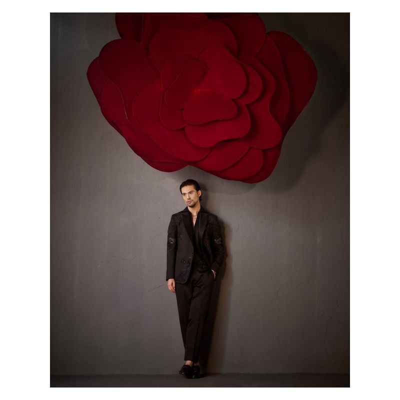 Jatin Malik Pitch Black Tuxedo with Shirt & Trouser (Set of 3) (XS)