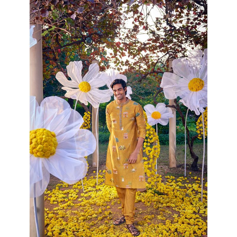 KALISTA Mustard Arnav Kurta with Churidar (Set of 2) (XS)