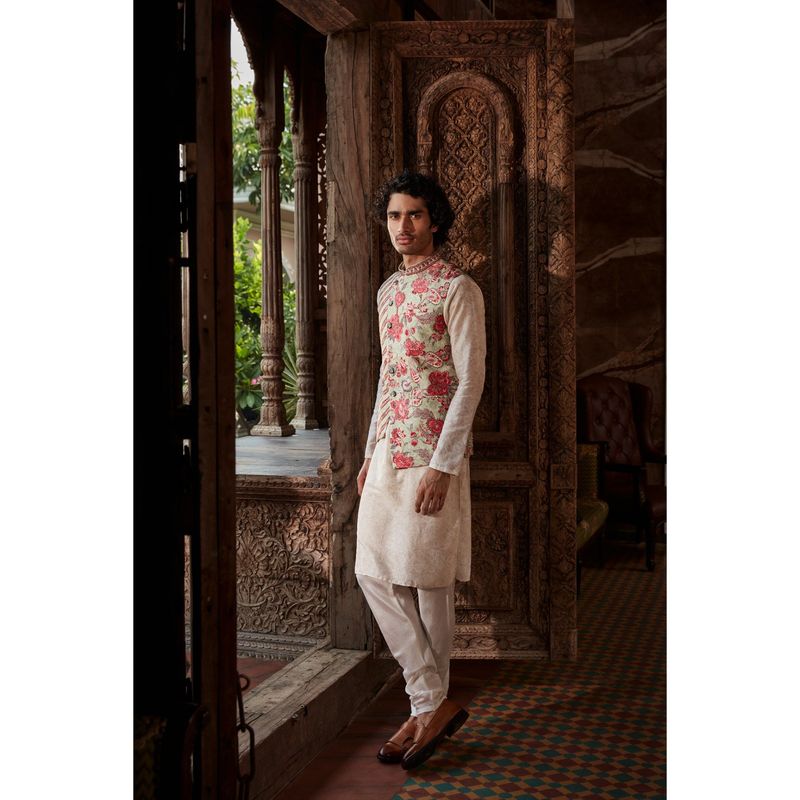 KALISTA Cream Vivaan Kurta with Churidar and Nehru Jacket (Set of 3) (XS)