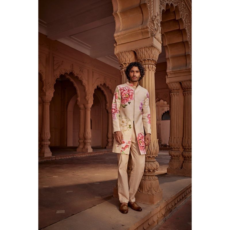 KALISTA Beige Ridhwan Sherwani with Pant (Set of 2) (XS)