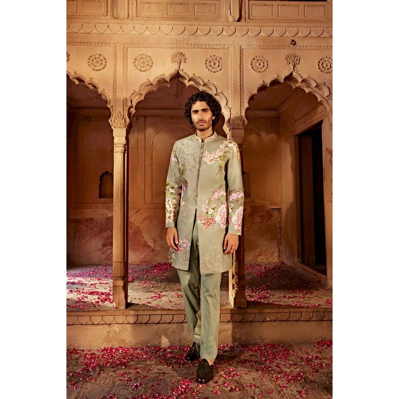 KALISTA Green Aadar Sherwani with Pant (Set of 2) (XS)