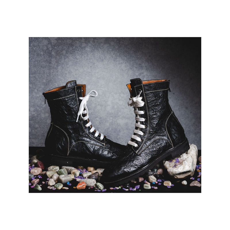 Kavith Sainaani Black Tall Crinkle Boots - White Lacing (Pack of 2) (UK 5)