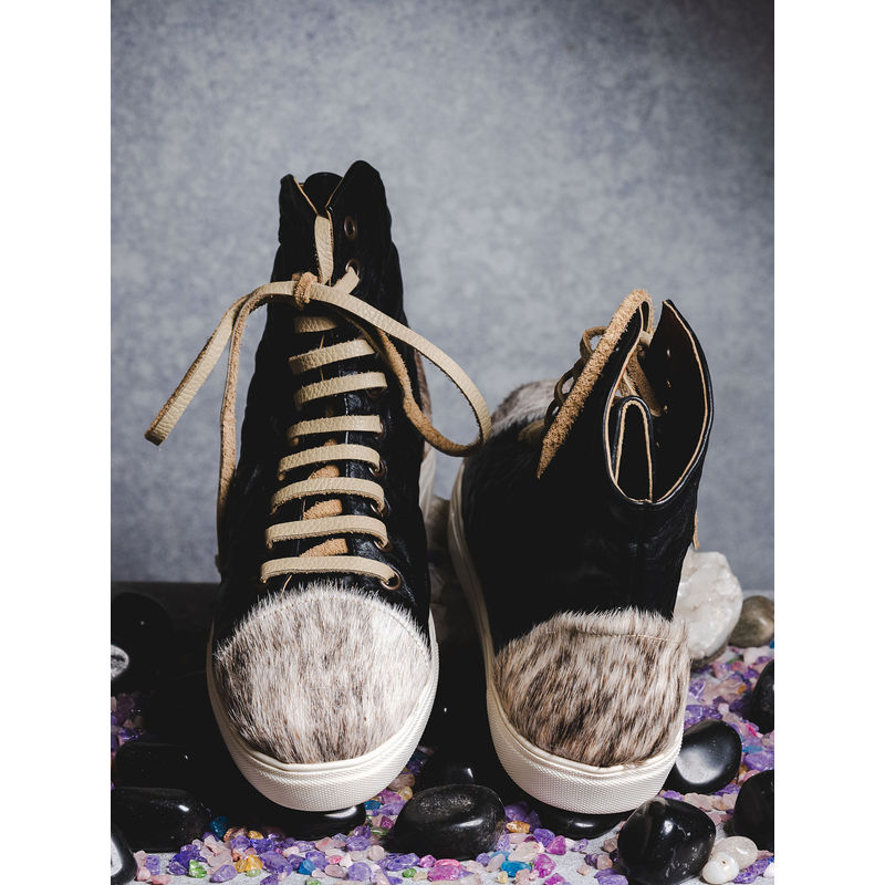 Kavith Sainaani Black Crinkle Hair-on Sneakers (Pack of 2) (UK 5)