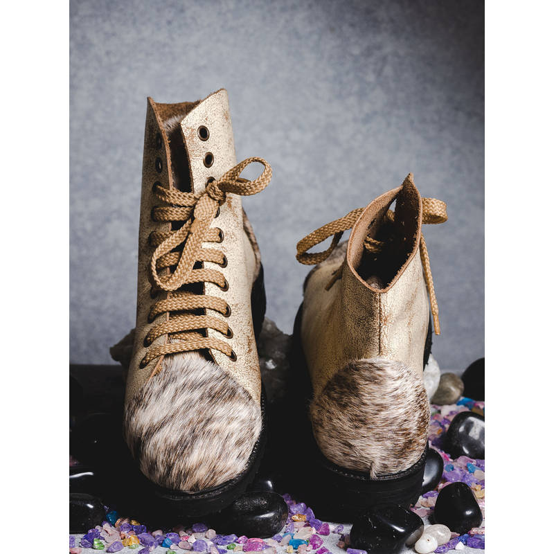 Kavith Sainaani Distressed Beige Hair-on Sneakers (Pack of 2) (UK 8)