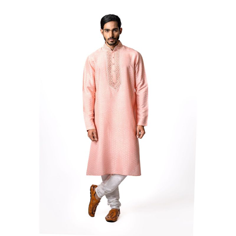 Krishna Mehta Peach Hand Block Printed Kurta (Set of 2) (XS)