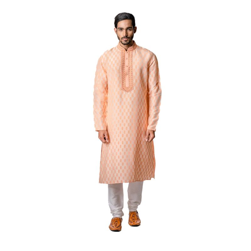Krishna Mehta Peach Hand Block Printed Kurta (Set of 2) (XS)
