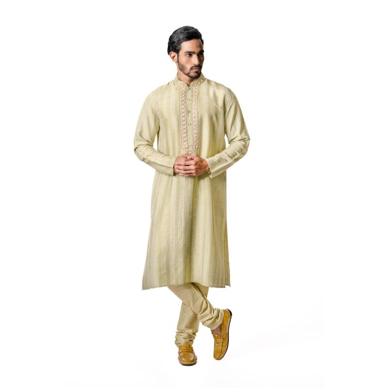 Krishna Mehta Green Hand Block Printed Kurta (Set of 2) (XS)